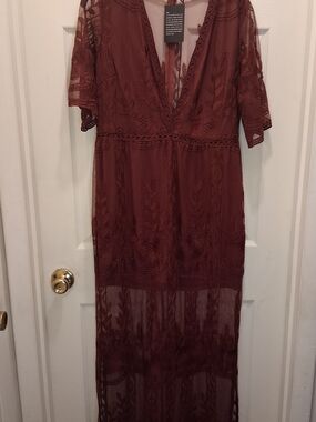 Plunge V-Neck Maxi Dress in Wine